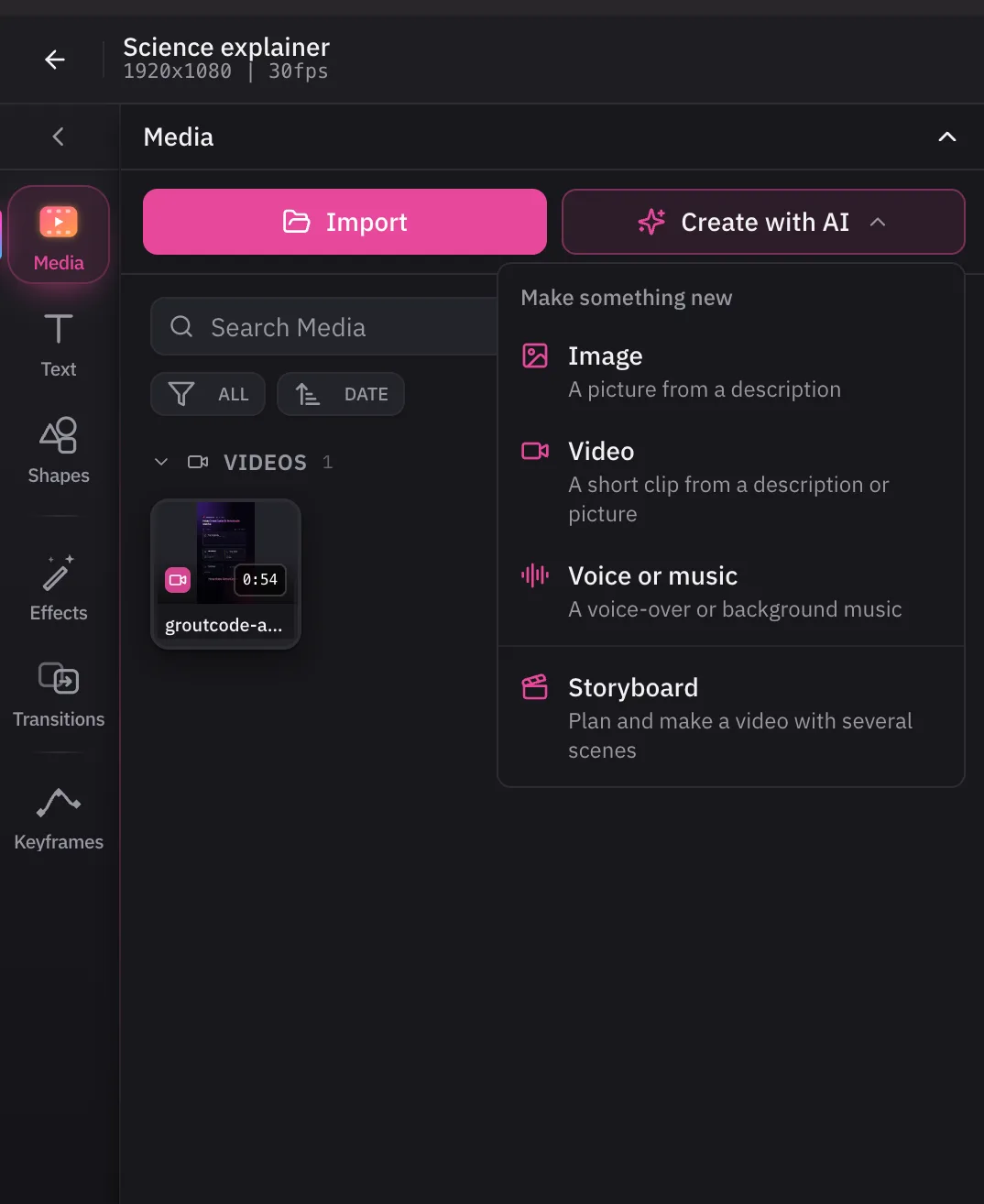 Create with AI, right inside the project