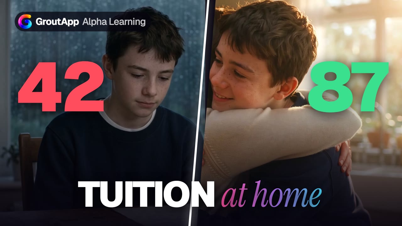 A student before and after lessons with AI Teacher in GroutApp, with the marks 42 and 87